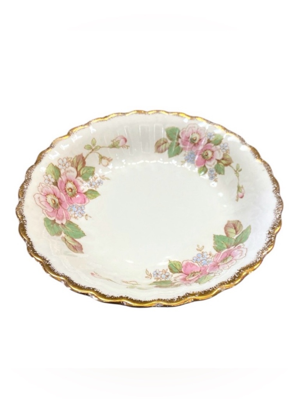 Set of 3 Vintage Limoges China Rose Soup Bowls Pink Blue Floral 22K Gold USA